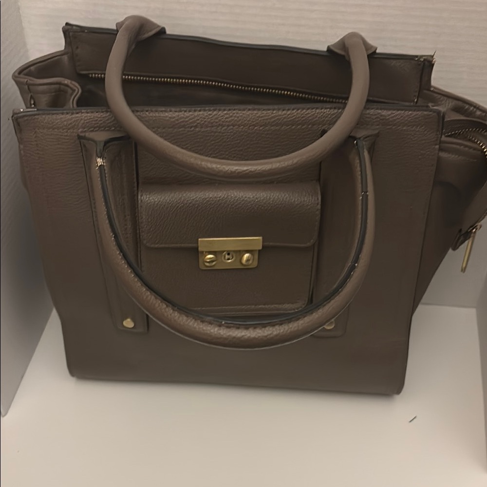 PHILIP LIN Elegant Brown Leather Tote Bag